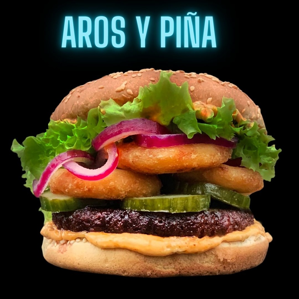 Hamburgesa Tocino y Aros, piña 